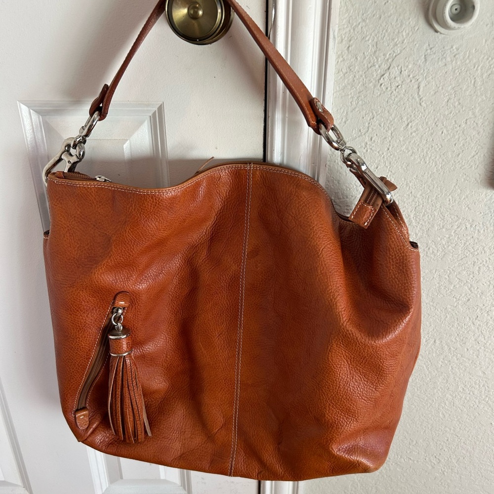 Buti Italian Women's Leather Hobo Bag in Cognac Brown